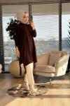 7011 Dicle Yanları Düğmeli Tunik Kahve