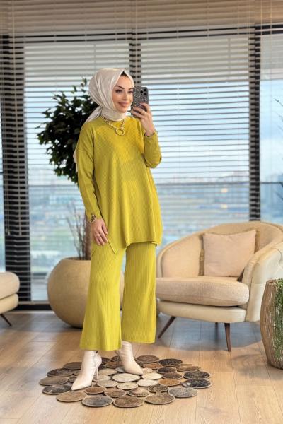 7016 Vanezia Fitilli Triko Pantolonlu Takım Yağ Yeşili