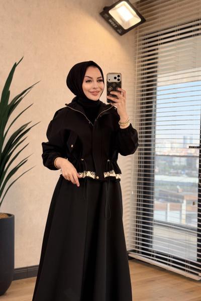 70170 Etek Ucu Dantelli Bomber Mont Siyah