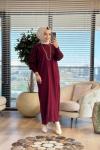 7046 Kolları Piliseli Simli Vanezia Elbise Bordo