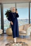 7046 Kolları Piliseli Simli Vanezia Elbise Lacivert