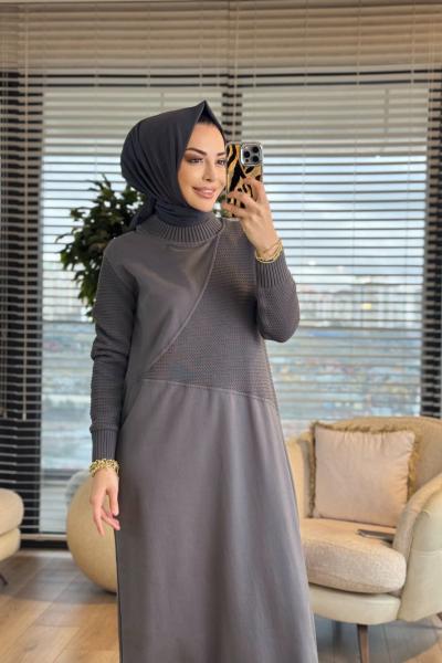 7187 Nokta Örgü İki İplik Elbise Antrasit