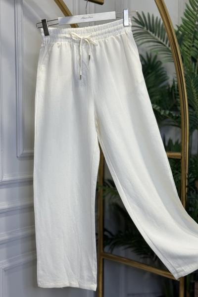 7265 Keten Bol Paça Pantolon Ekru