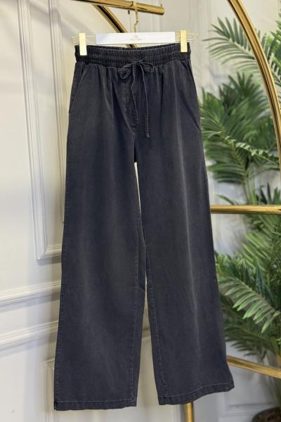 7271 Tencel Beli Bağcıklı Pantolon Siyah