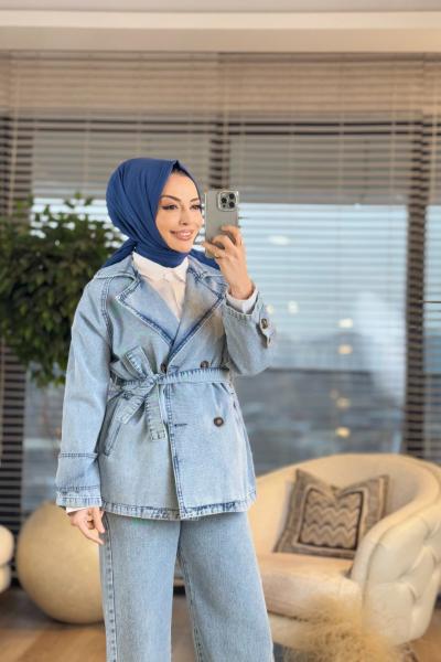 7274 Kot Kol Manşet Ön 4 Düğmeli Ceket Mavi