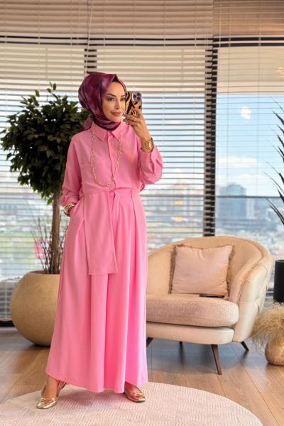 73067 Sol Taraf Parça Ve Cep Detaylı  Takım Pembe