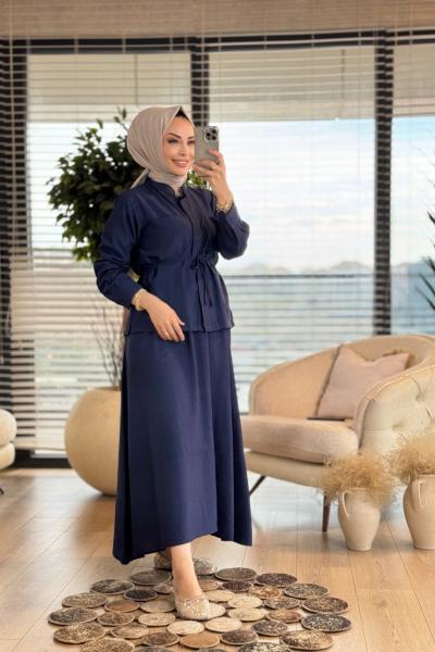 7362 Ön Kendinden Cepli Etekli Takım Lacivert