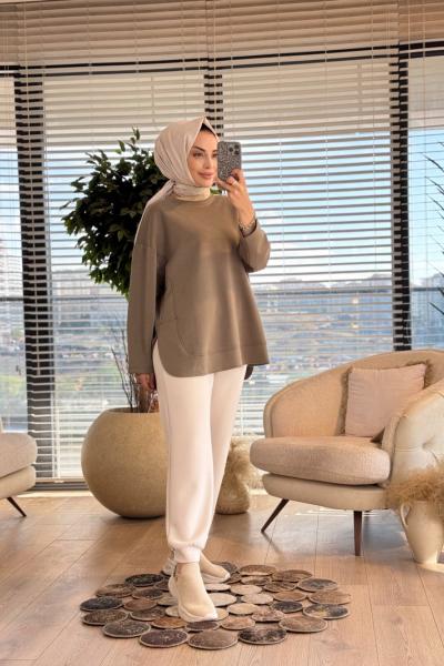 7398 Etek Ucu Parçalı Tunik Haki