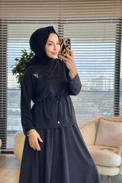 7462 Robası Dikişli Broşlu Takım Siyah