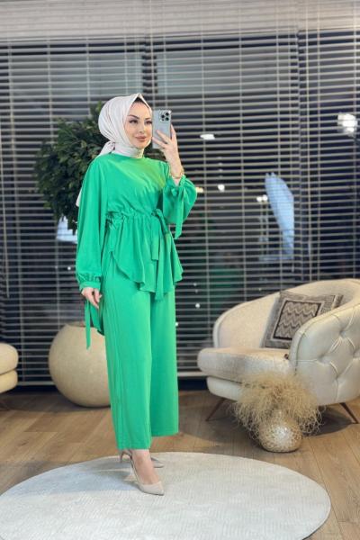 7468 Beli Büzgülü Tunik Pantolon Takım Benetton