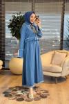 7475 Tencel Saçak Detaylı Etekli Takım Mavi