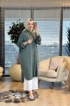 7495 Tencel Patı Ve Kolu Saçak Detaylı Uzun Tunik Haki