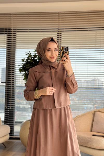 7510 Omzu Parçalı Etekli Takım Vizon