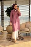 7511 Tencel Ön Cepli Metal Düğmeli Uzun Tunik Mürdüm