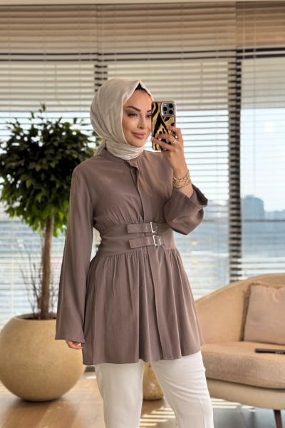 7523 Önü İki Tokalı Tunik Vizon