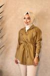 7561 Roba İki Cebli Metal Düğmeli Tunik Camel