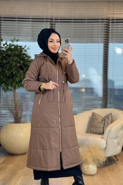 7620 Roba Parçalı Bel Lastikli Kapş.Trenç Kahve