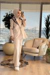7665 Fular Detaylı Blazer Ceket Taş