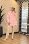 7768 Oslo Yandan Fermuarlı Triko Tunik Pembe