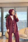 80259 Saçak V Yaka Hırka Bordo
