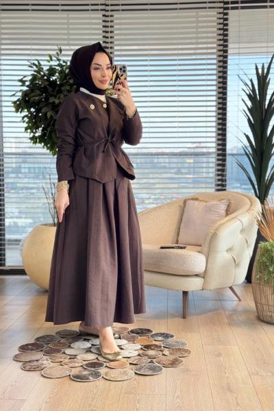 823 Ön İki Metal Düğmeli Takım Kahve