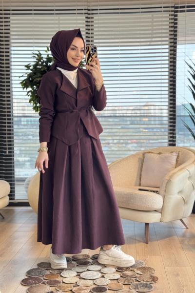 823 Ön İki Metal Düğmeli Takım Mürdüm