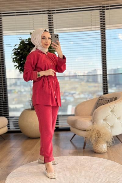 8490 Kapş.Manşet Ve Paça Dikişli Fermuarlı Takım Kırmızı