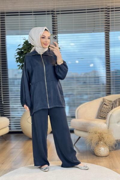 8505 Geniş Yaka Önü Fermuarlı Takım Siyah