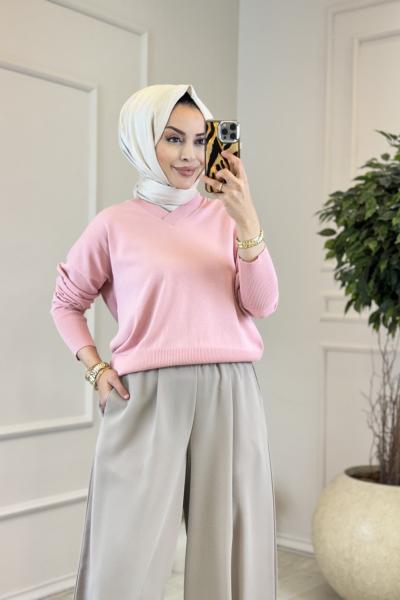 900 V Yaka Triko Kazak Pembe