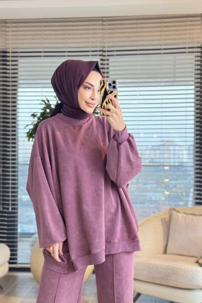 9033 Yarasa Kol Pant. Dikişli Takım Gül