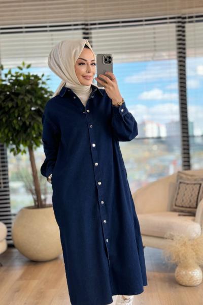 9058 Kot Uzun Tunik Lacivert
