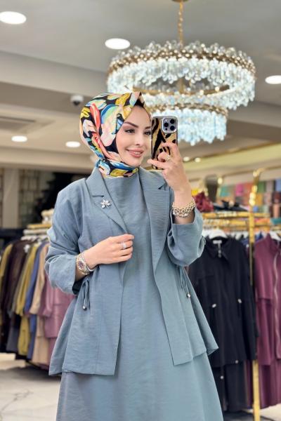 9804 Kolsuz Elbise Ceket 2li Takım Çağla
