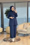 9830 Ön İki Cepli Beli Kemerli Pantolon Lacivert