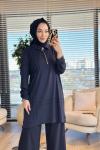 9910 Önü Kordon Biye Detaylı Tunik Siyah