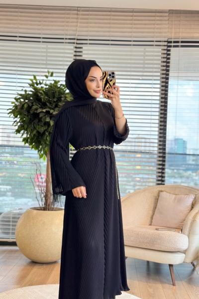 ESS0071 Sare Pilise Elbise Siyah