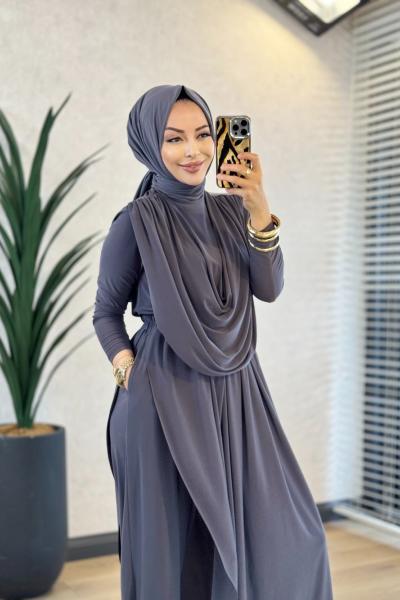 HWN6274 Beyza Şalvarlı Takım Antrasit