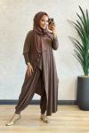 HWN6294 Lilyum Şalvarlı Takım Vizon