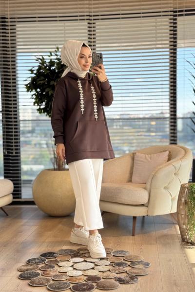 HWN9021 Parla Kanguru Cepli Sweat Kahve