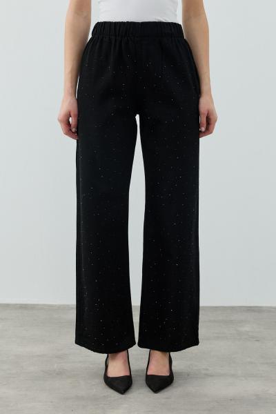 MRW1693 Palazzo Taşlı Denim Pantolon Siyah
