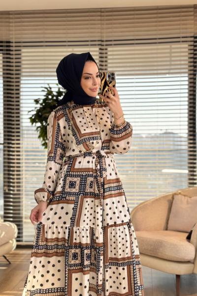 MRW1761 Elegante Elbise Ekru