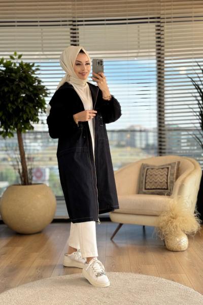 W-5833 Kollar File Önden Allerli Kot Kap Siyah