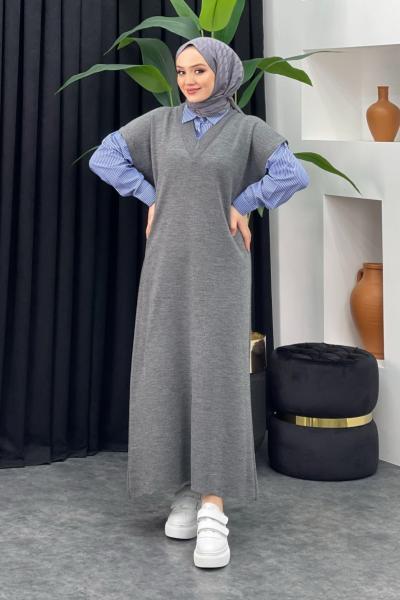 Gömlek Detaylı Triko Elbise