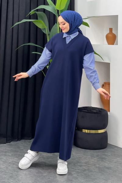 Gömlek Detaylı Triko Elbise