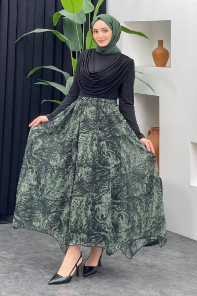 Leopar Desenli Şifon Etek