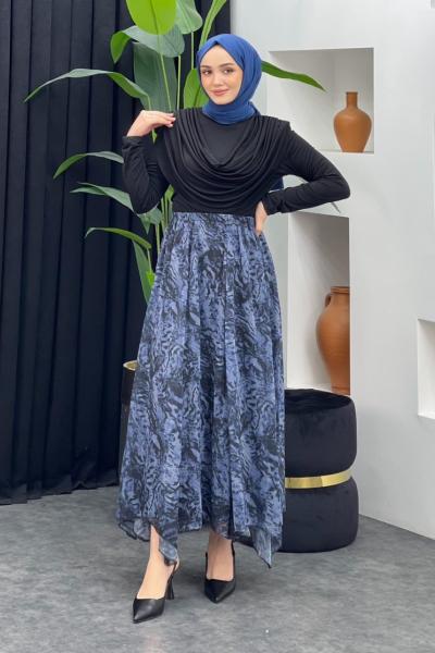 Leopar Desenli Şifon Etek