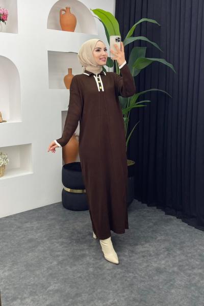 Yarım Düğmeli Triko Elbise