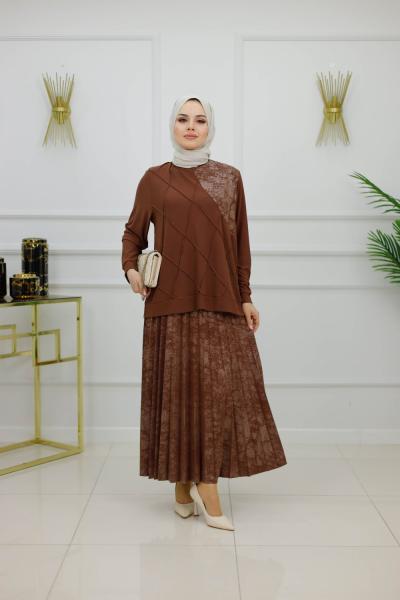 AYSUN ETEKLİ TAKIM-KAHVERENGİ