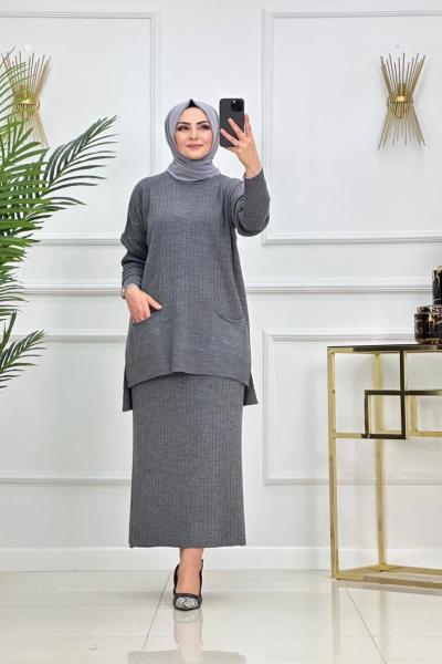 DEMET ETEKLİ TRİKO TAKIM-GRİ