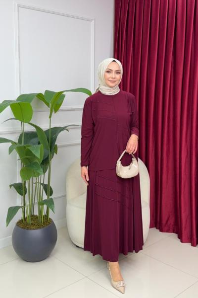GÜLBEN ETEKLİ TAKIM - BORDO