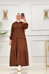 YÜSRA ELBİSE - KAHVERENGİ